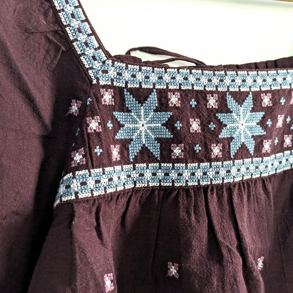 Sold! Madewell Embroidered Crinkle Cotton Bubble Sleeve Top - Picture 8 of 13